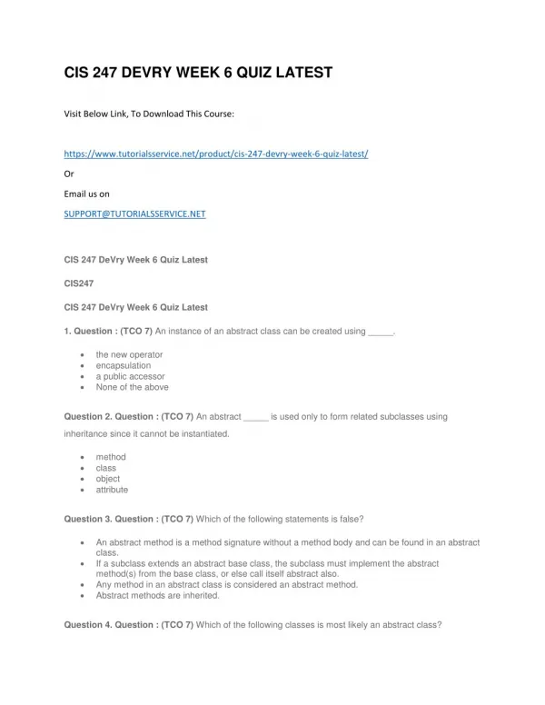 cis 247 devry week 6 quiz latest