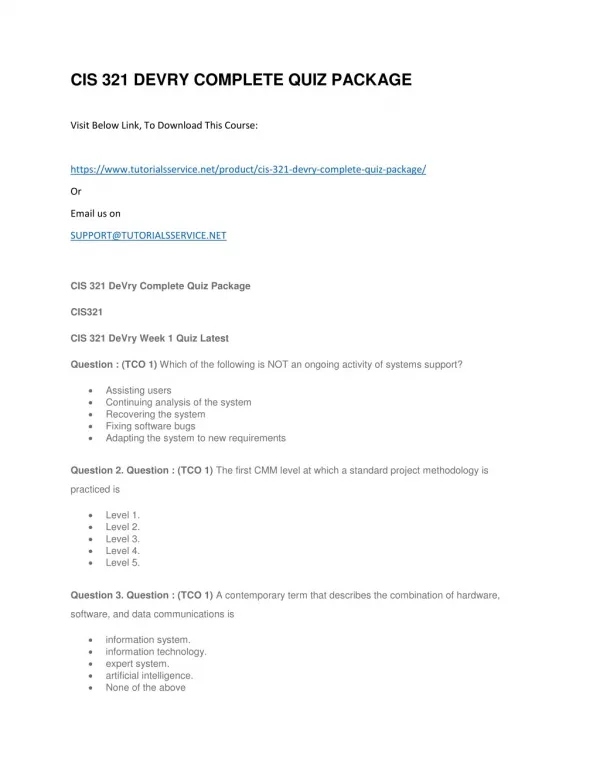 cis 321 devry complete quiz package