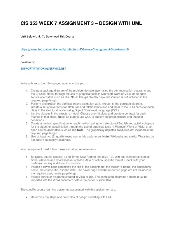 cis 353 week 7 assignment 3 design with uml
