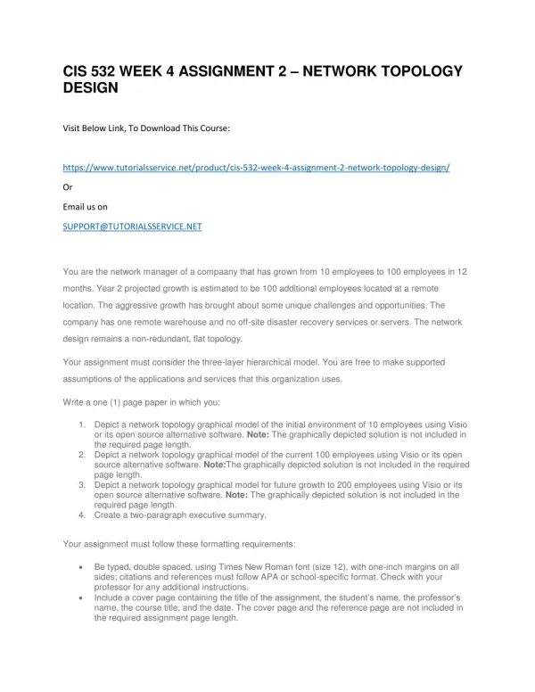 cis 532 week 4 assignment 2 network topology
