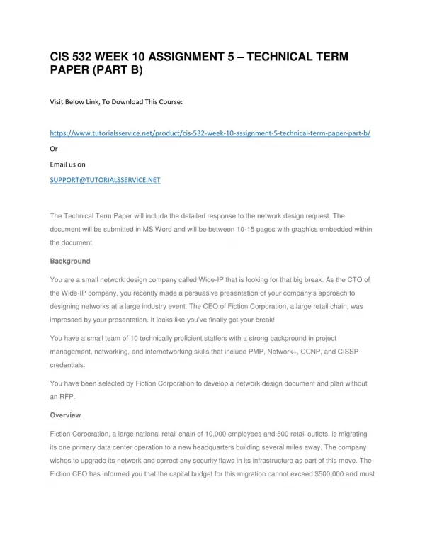 cis 532 week 10 assignment 5 technical term paper