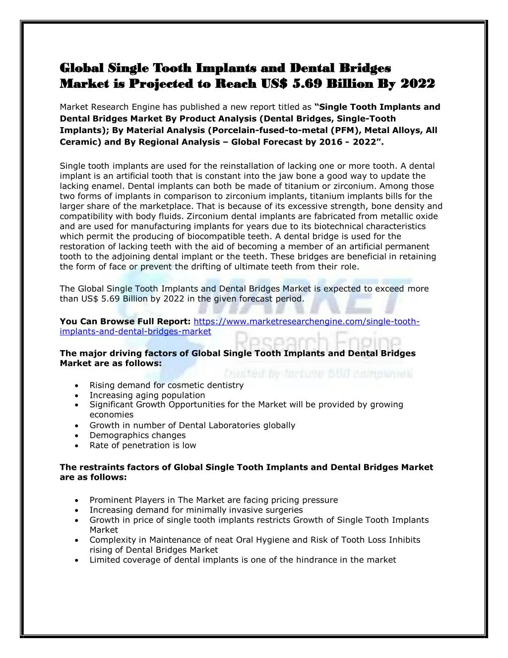 global single tooth implants and dental bridges