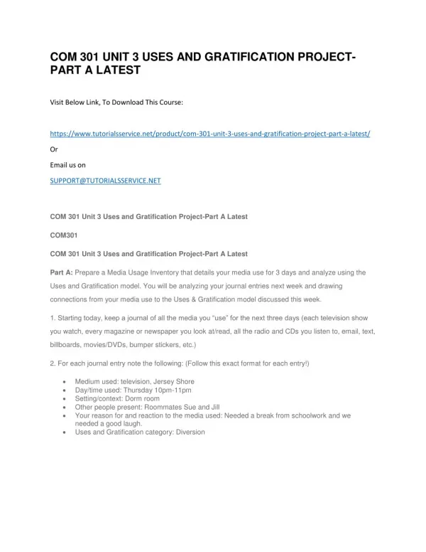 com 301 unit 3 uses and gratification project