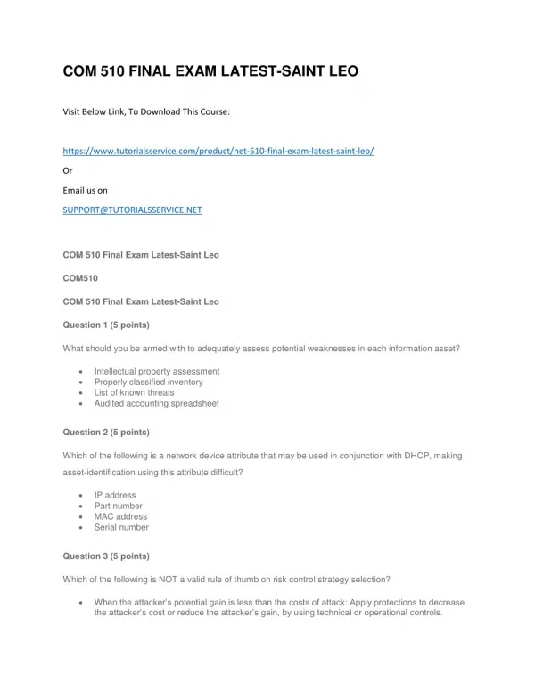 com 510 final exam latest saint leo