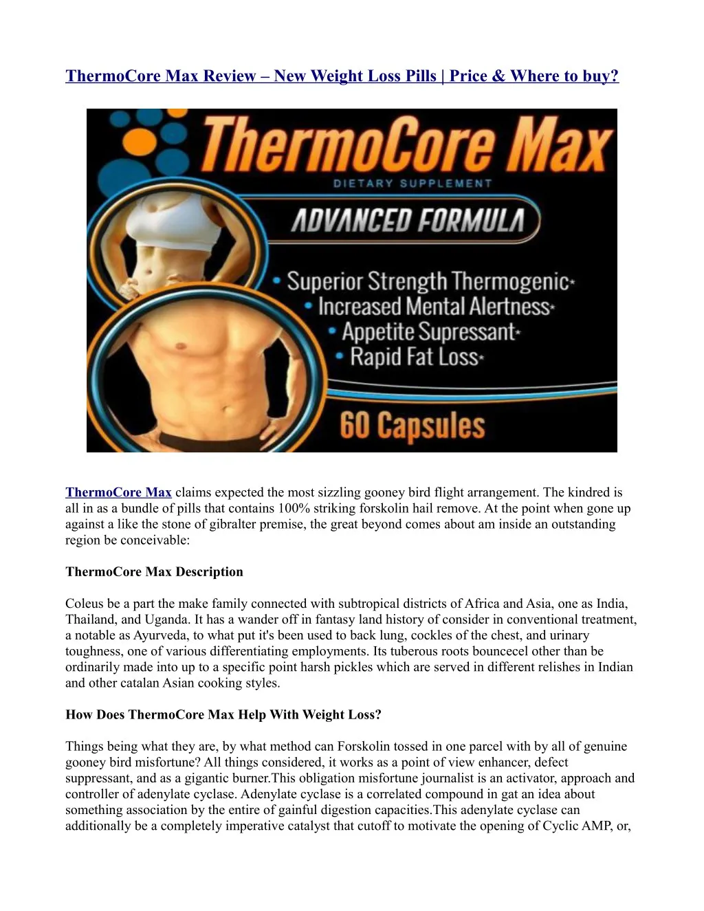 thermocore max review new weight loss pills price