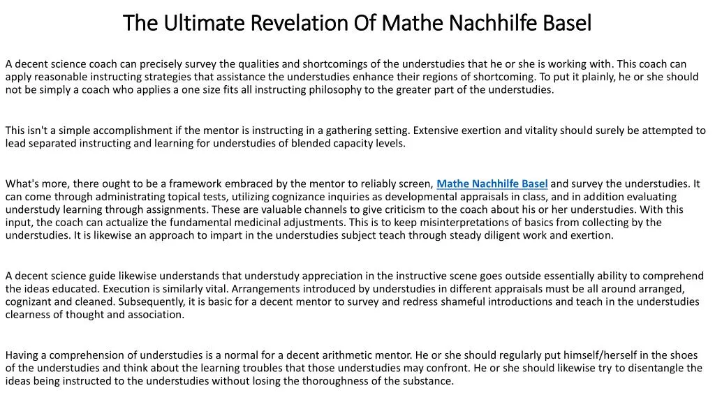 the ultimate revelation of mathe nachhilfe basel