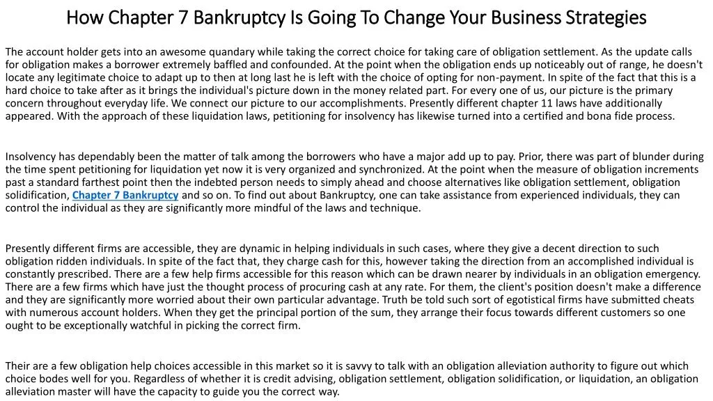 how chapter 7 bankruptcy is going to change your business strategies
