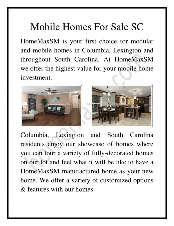 Mobile Homes For Sale SC