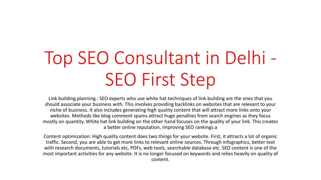 top seo consultant in delhi seo first step