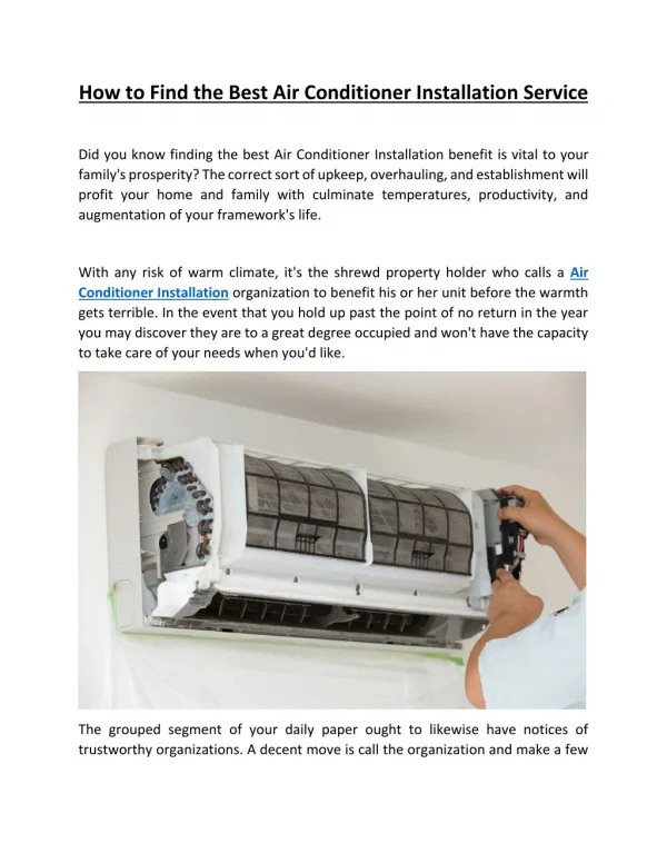 How to Find the Best Air Conditioner Installation Service