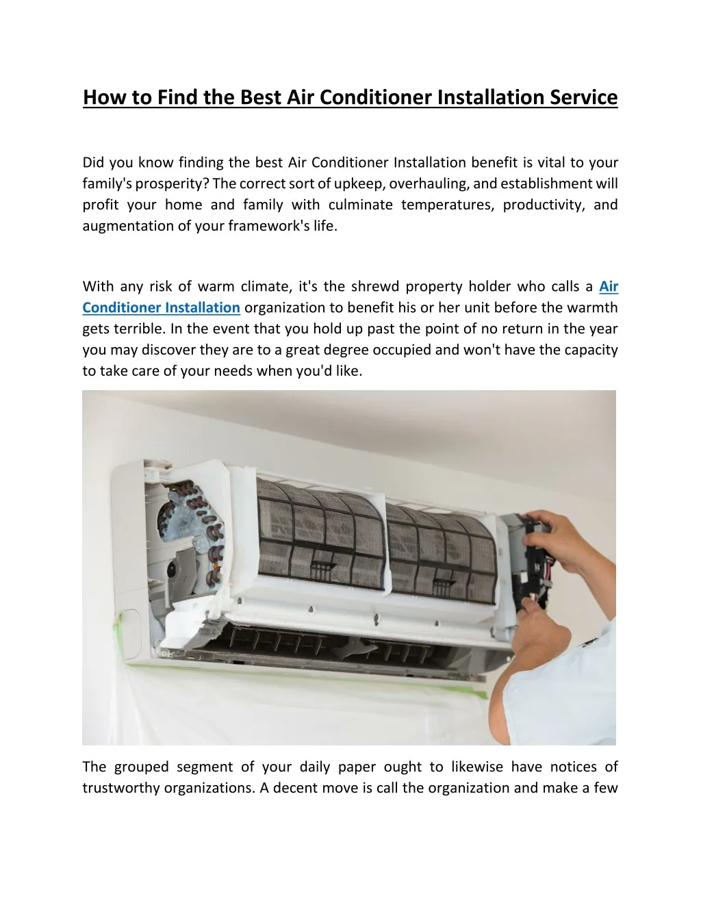 how to find the best air conditioner installation