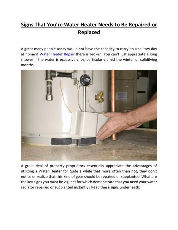 Signs That Youâ€™re Water Heater Needs to Be Repaired or Replaced