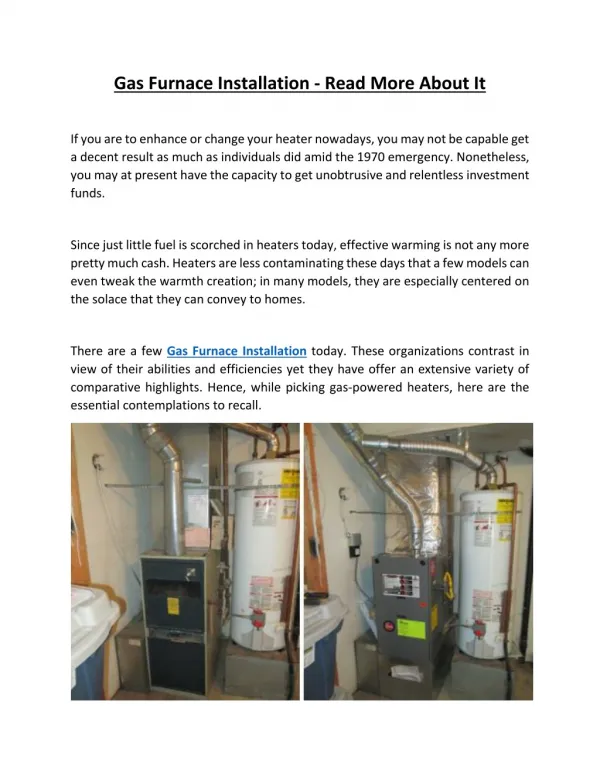 Gas Furnace Installation - Read More About It