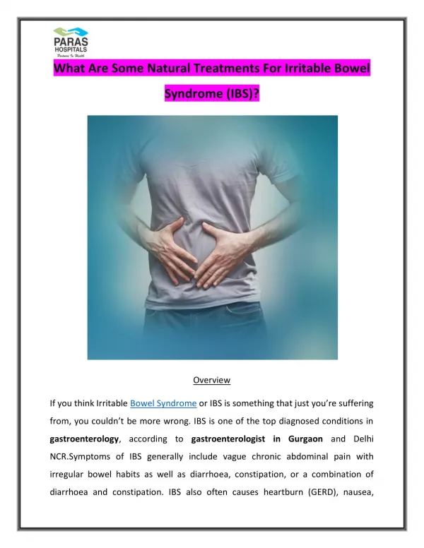 What Are Some Natural Treatments For Irritable Bowel Syndrome (IBS)?