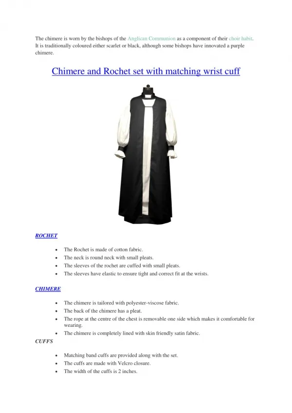 Chimere and Rochet for Anglicans - PSG Vestments