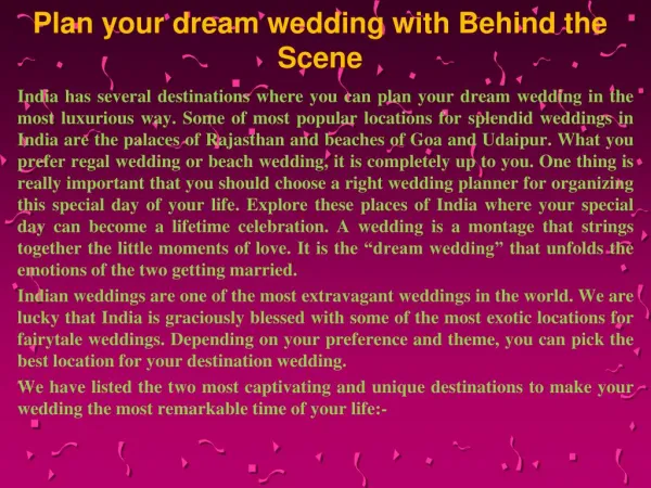 Plan your dream wedding with Behind the Scene