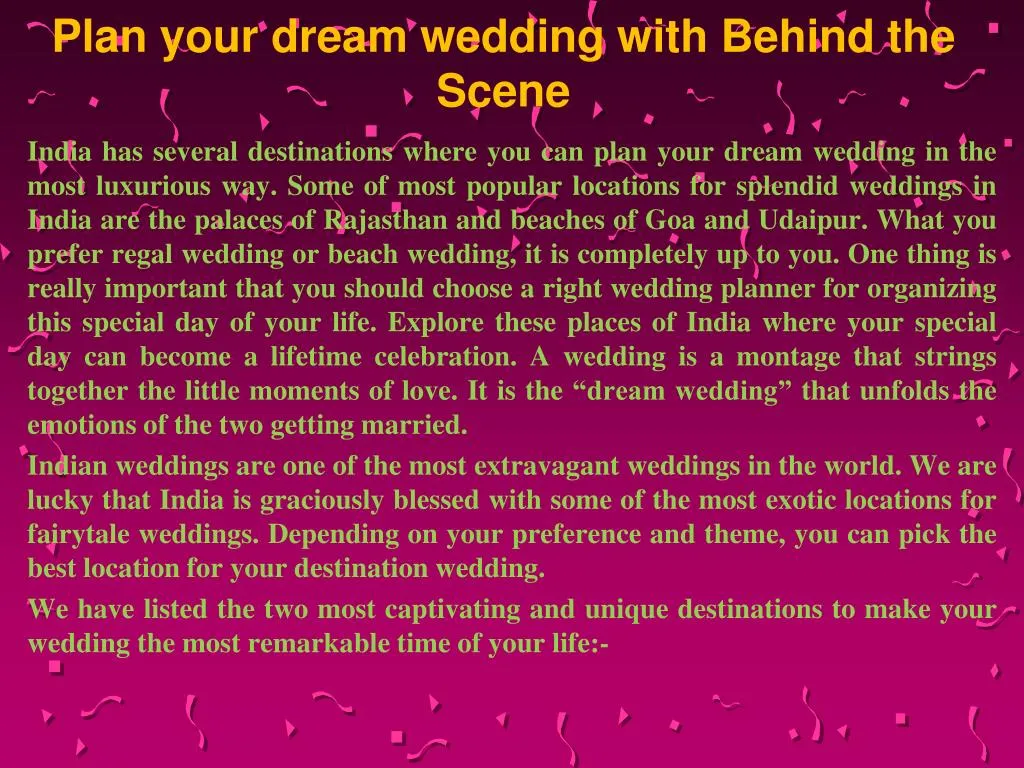 plan your dream wedding with behind the scene