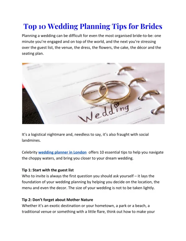 Top 10 Wedding Planning Tips for Brides