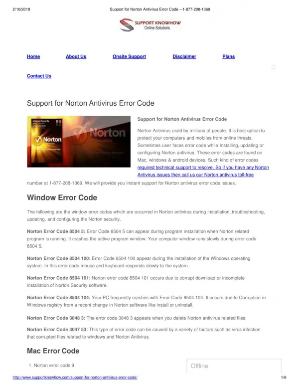 Support for Norton Antivirus Error Code