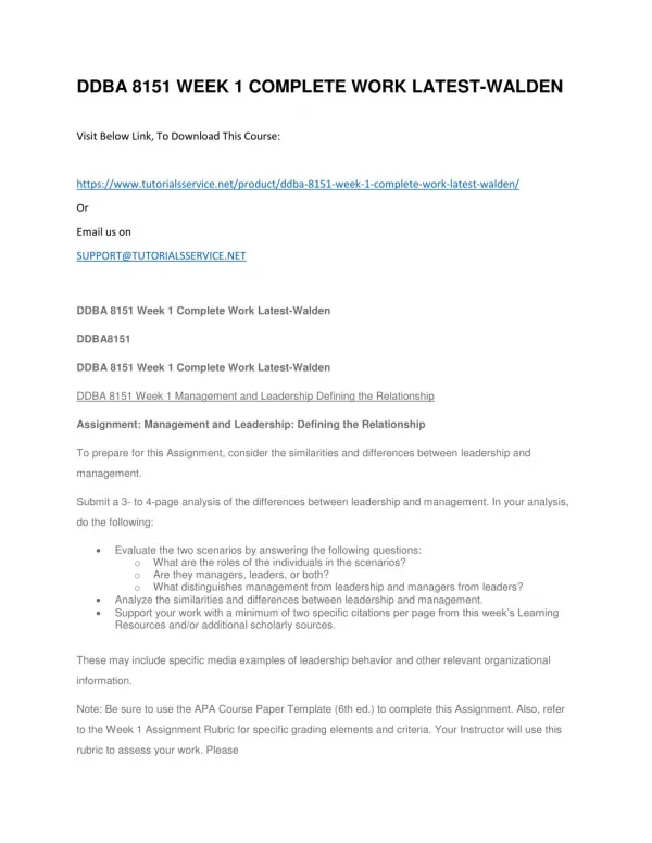 ddba 8151 week 1 complete work latest walden
