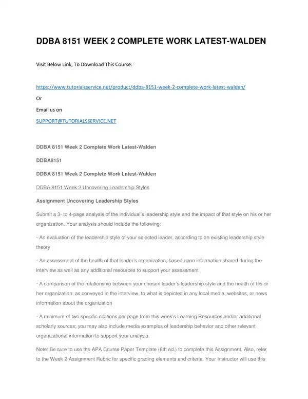 ddba 8151 week 2 complete work latest walden