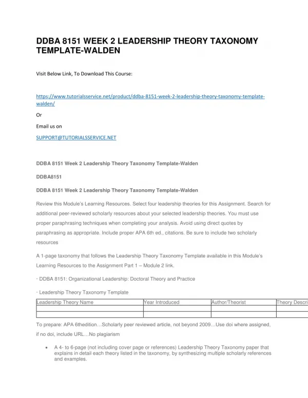 ddba 8151 week 2 leadership theory taxonomy