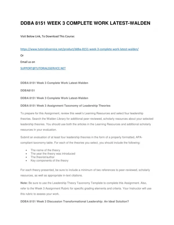 ddba 8151 week 3 complete work latest walden