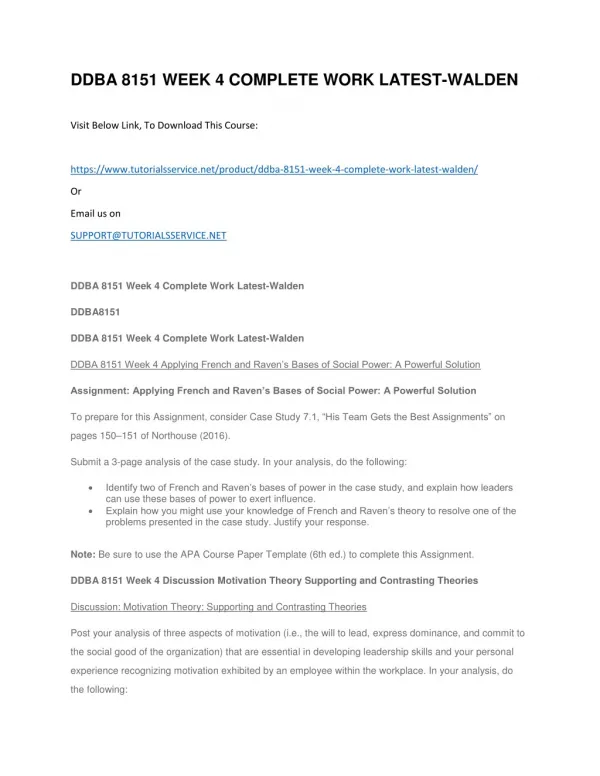 ddba 8151 week 4 complete work latest walden