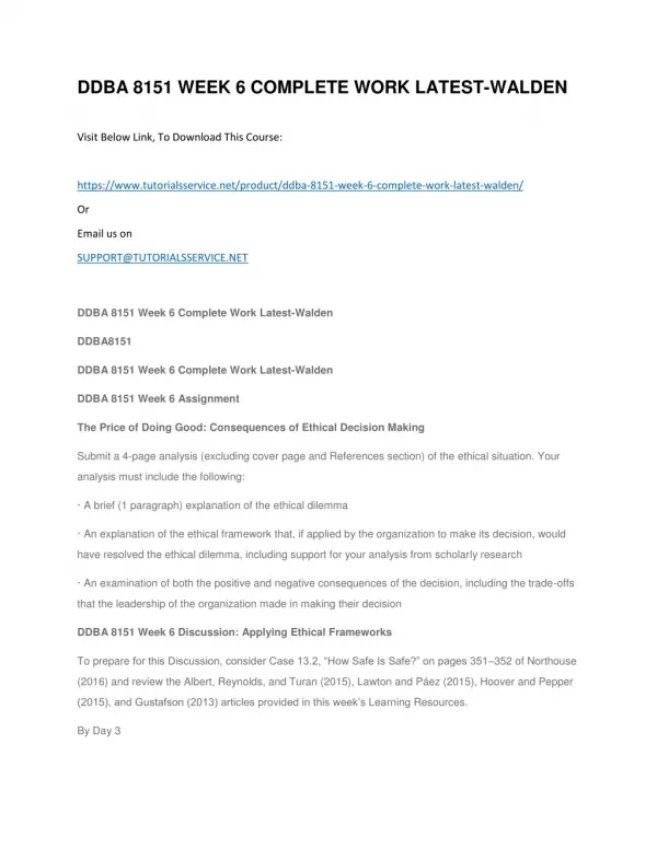 ddba 8151 week 6 complete work latest walden