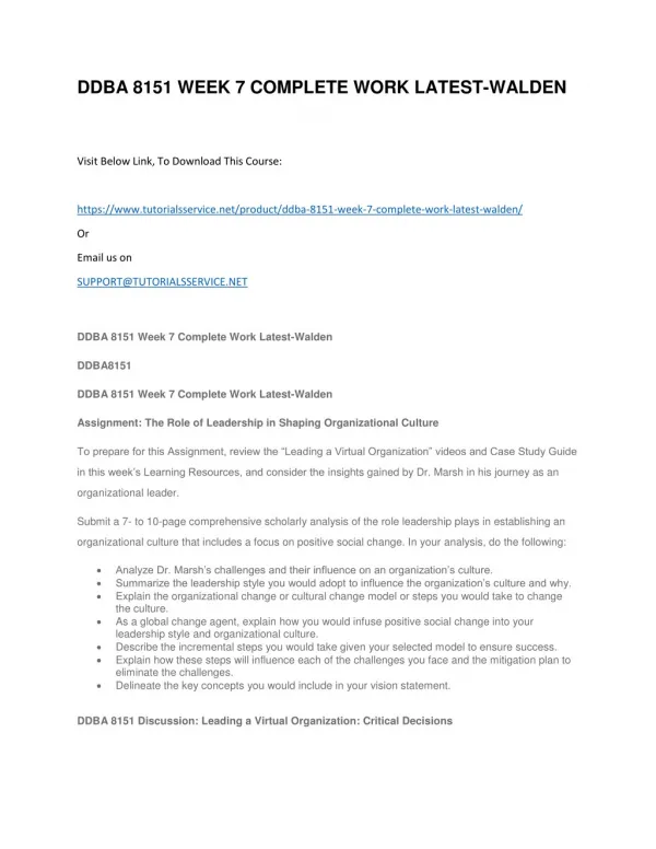 ddba 8151 week 7 complete work latest walden