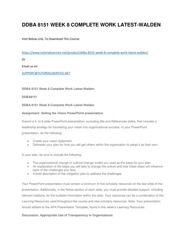 ddba 8151 week 8 complete work latest walden