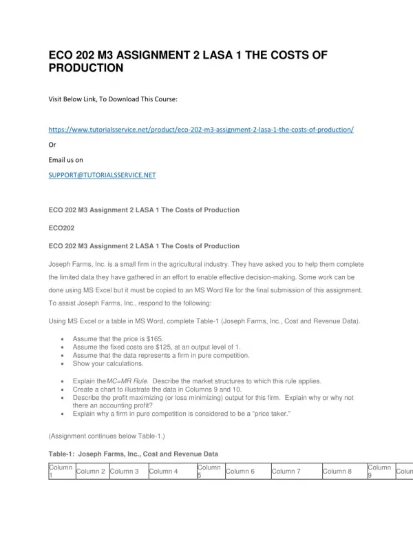 eco 202 m3 assignment 2 lasa 1 the costs