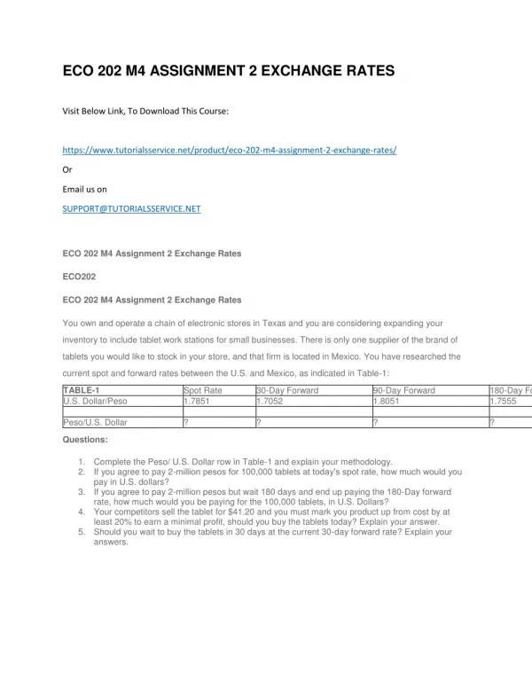 eco 202 m4 assignment 2 exchange rates