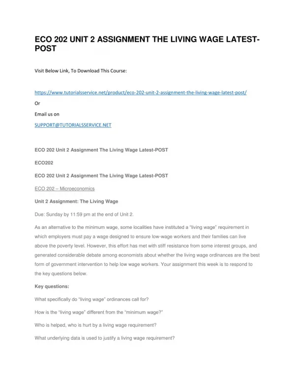 eco 202 unit 2 assignment the living wage latest