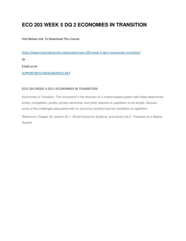 eco 203 week 5 dq 2 economies in transition