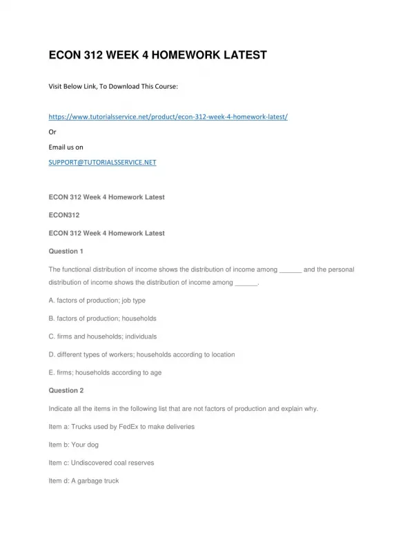 econ 312 week 4 homework latest