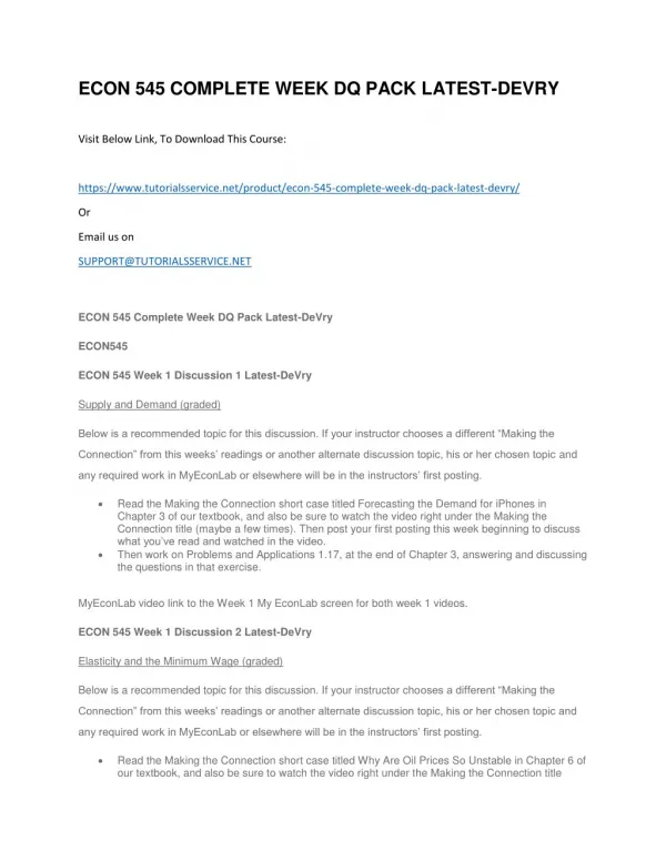 econ 545 complete week dq pack latest devry