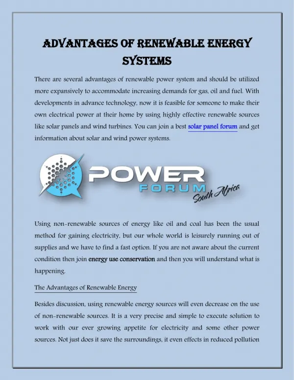 Advantages of Renewable Energy Systems