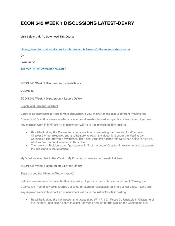 econ 545 week 1 discussions latest devry