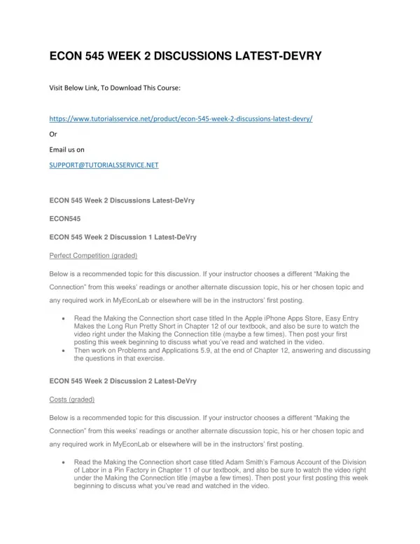 econ 545 week 2 discussions latest devry