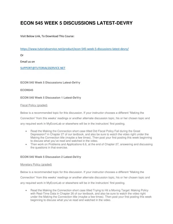 econ 545 week 5 discussions latest devry