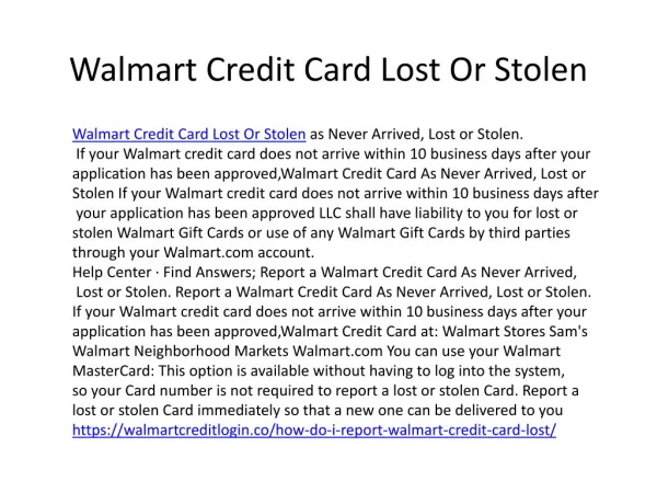 Walmart Credit Card Lost Card