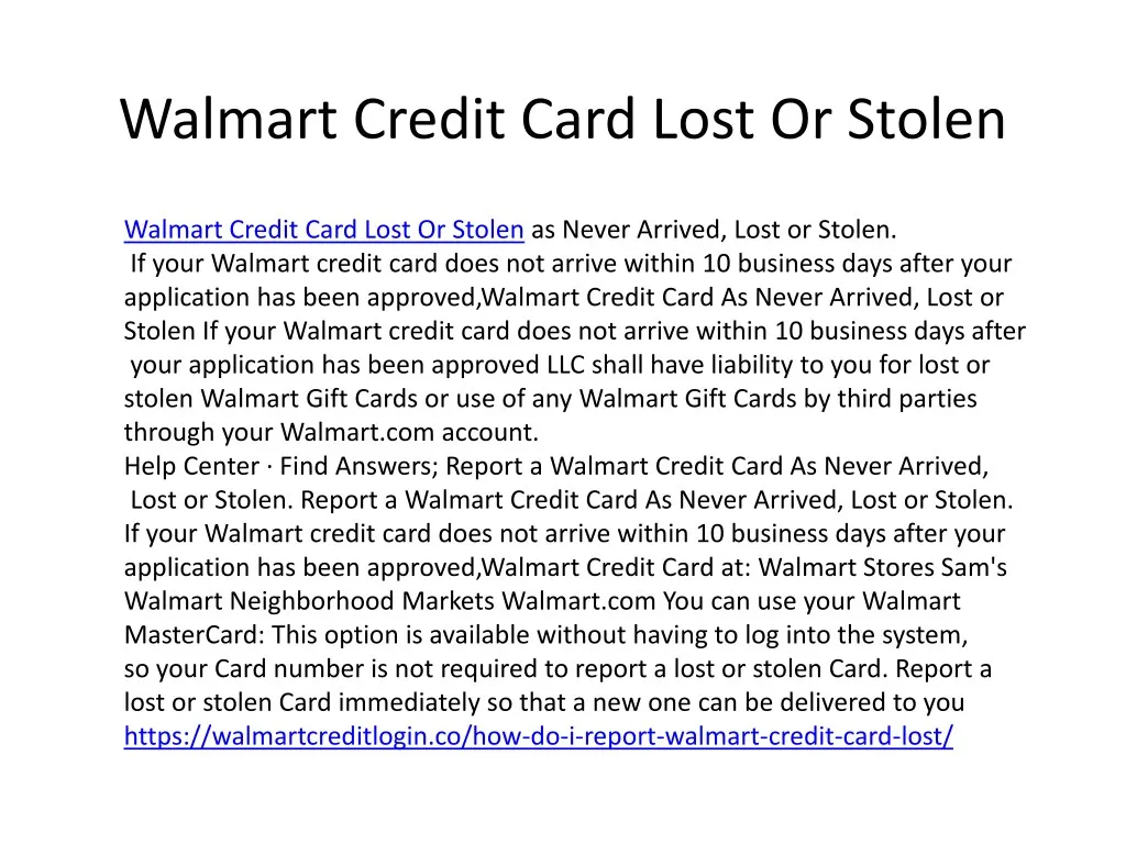 walmart credit card lost or stolen