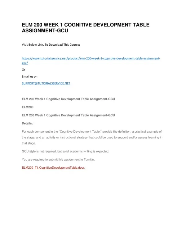 elm 200 week 1 cognitive development table