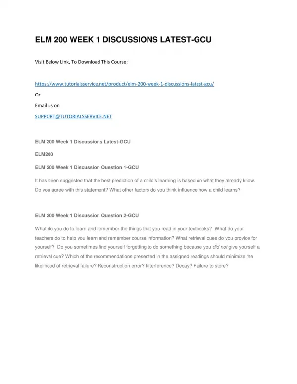 elm 200 week 1 discussions latest gcu