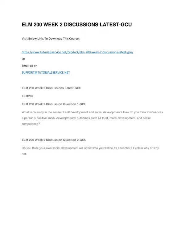 elm 200 week 2 discussions latest gcu