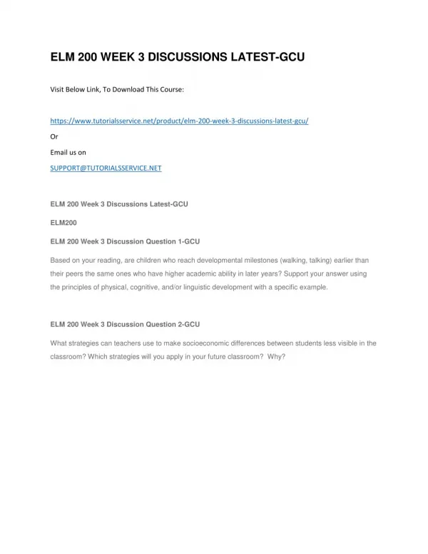 elm 200 week 3 discussions latest gcu