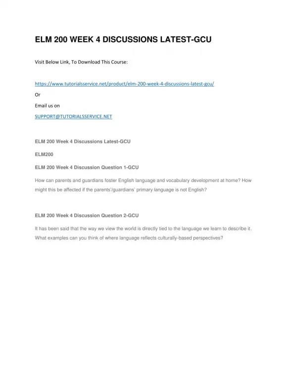 elm 200 week 4 discussions latest gcu