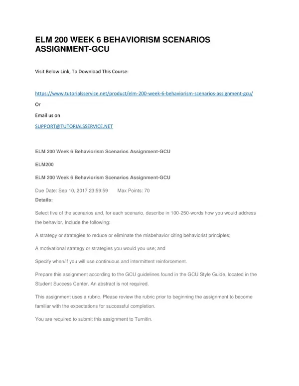 elm 200 week 6 behaviorism scenarios assignment