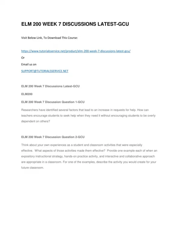 elm 200 week 7 discussions latest gcu
